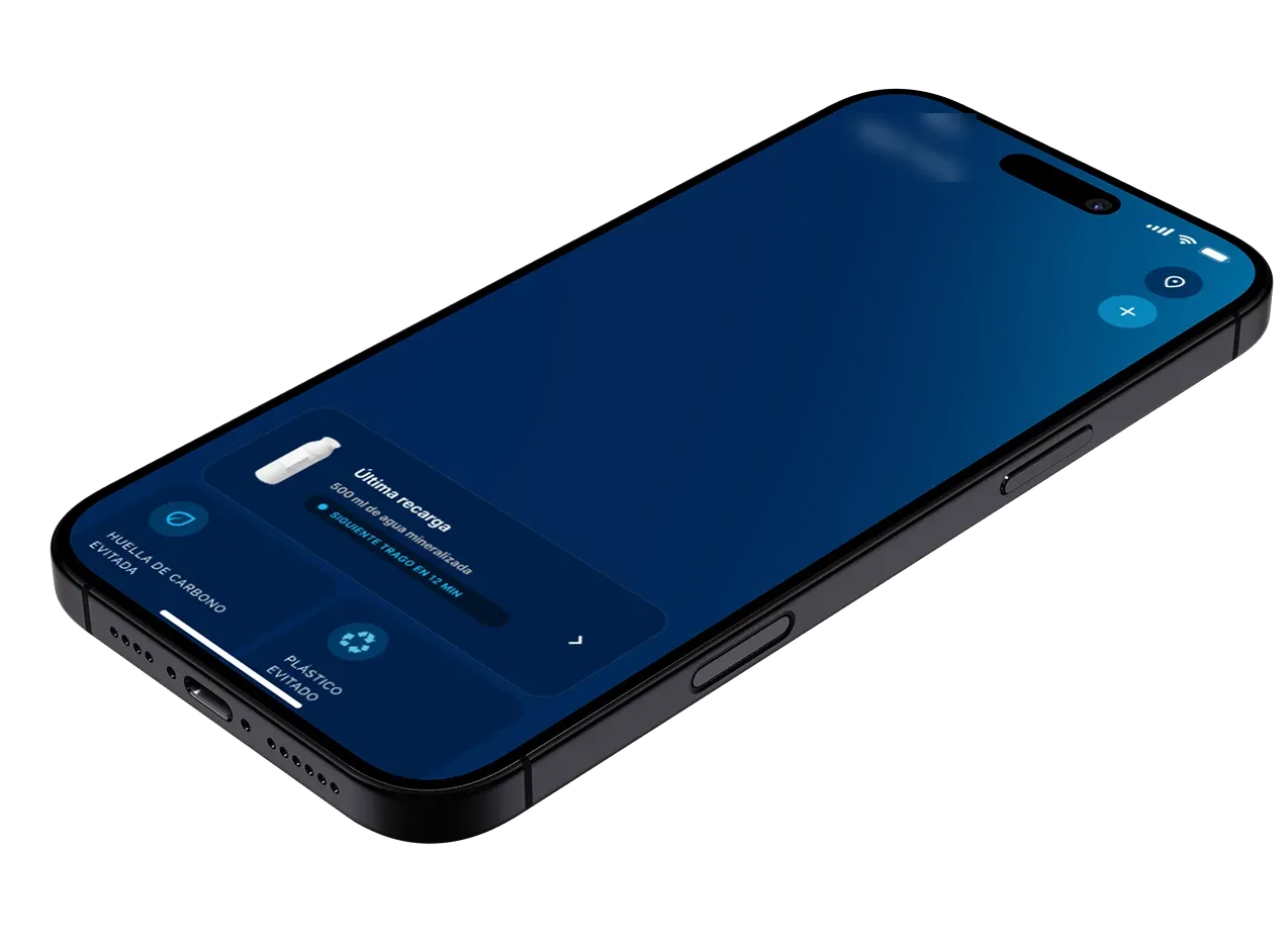 La app flotando con las métricas de huella y plástico evitado