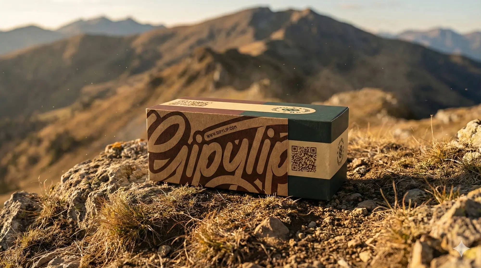 Packaging de Gipytip sobre una roca en la montaña