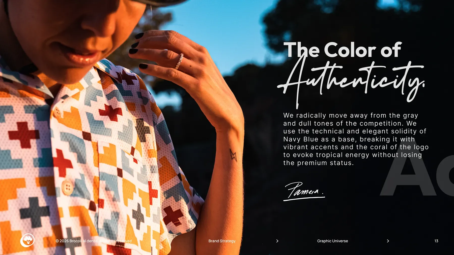 Lámina «The Color of Authenticity» del brandbook de Pamera