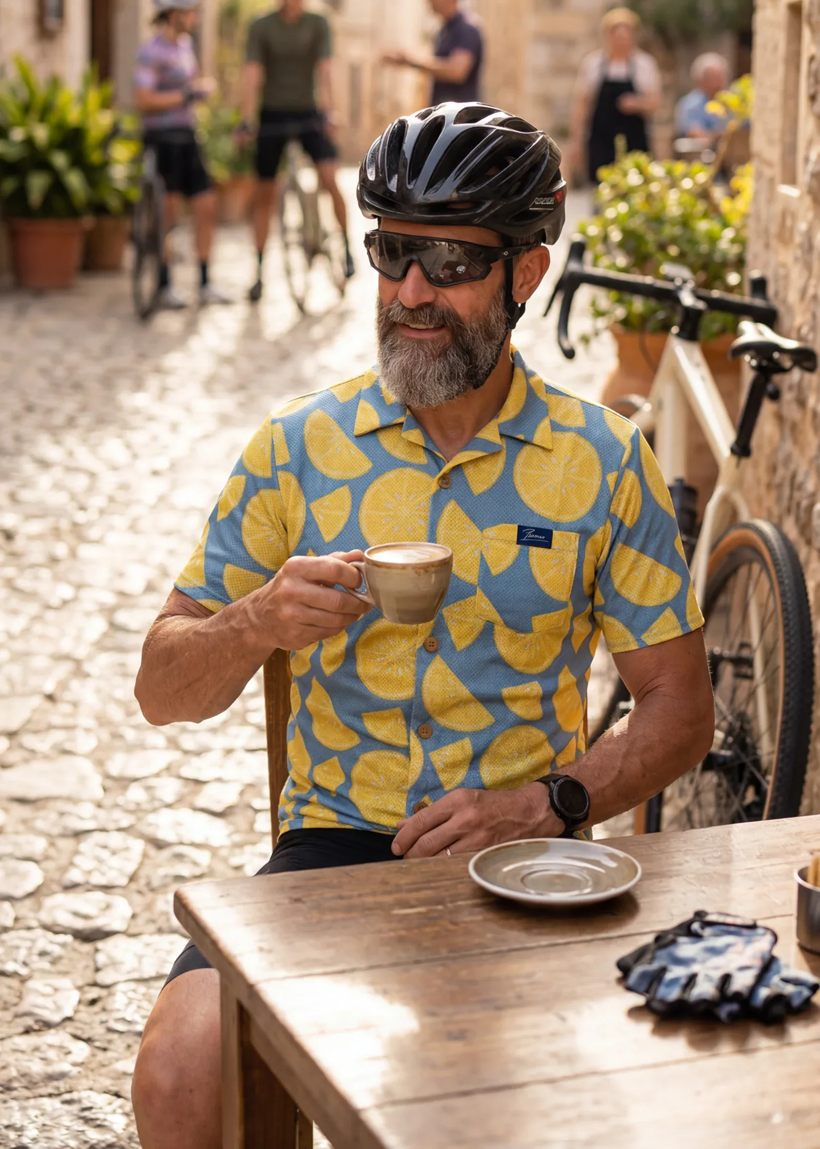 Retrato de calle con una camisa Pamera, con el bolsillo y el logo bordado a la vista