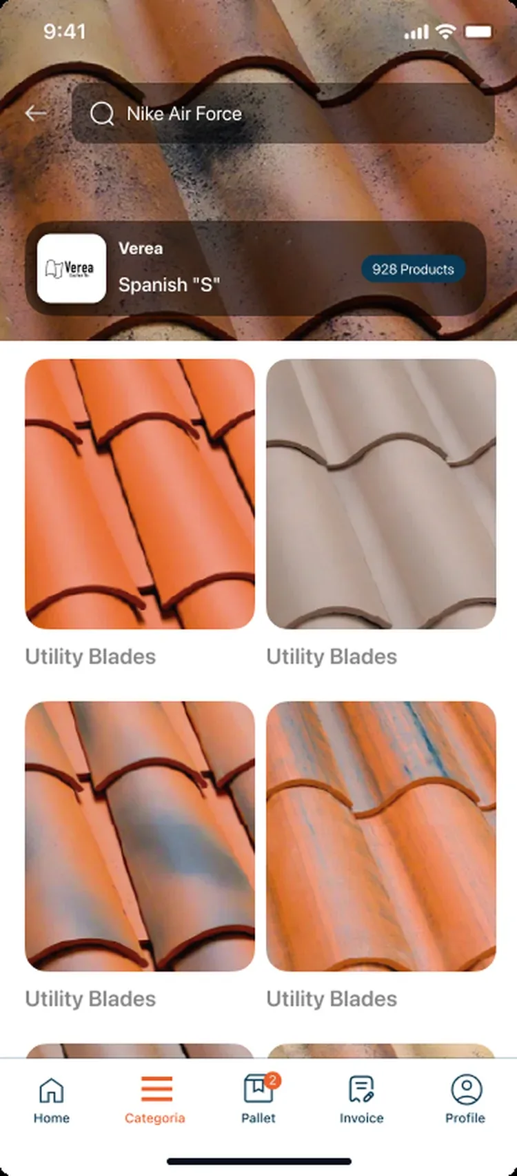 Catálogo de teja por marca en la app de SYL