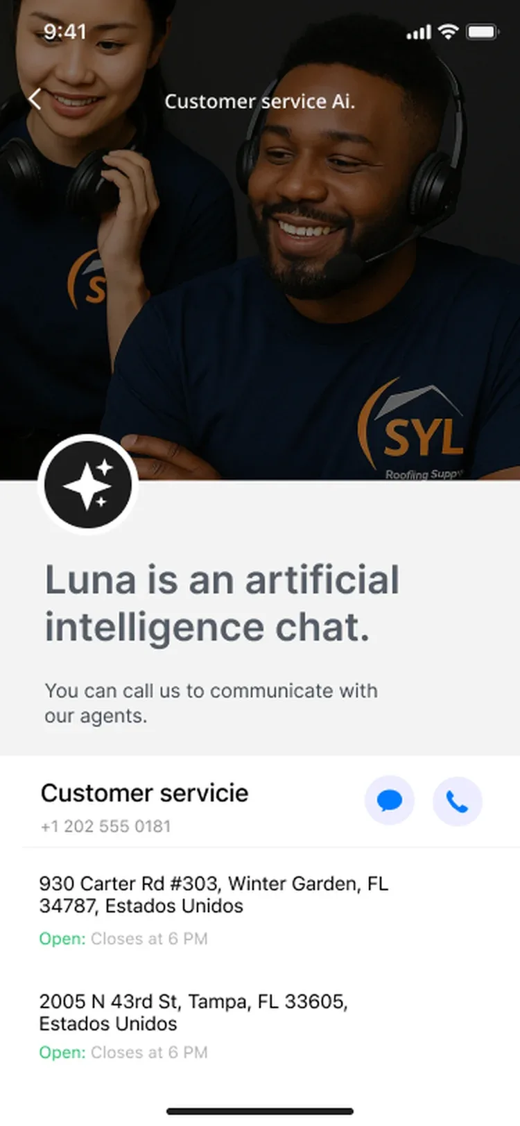 Pantalla de presentación de Luna, la asistente de la app