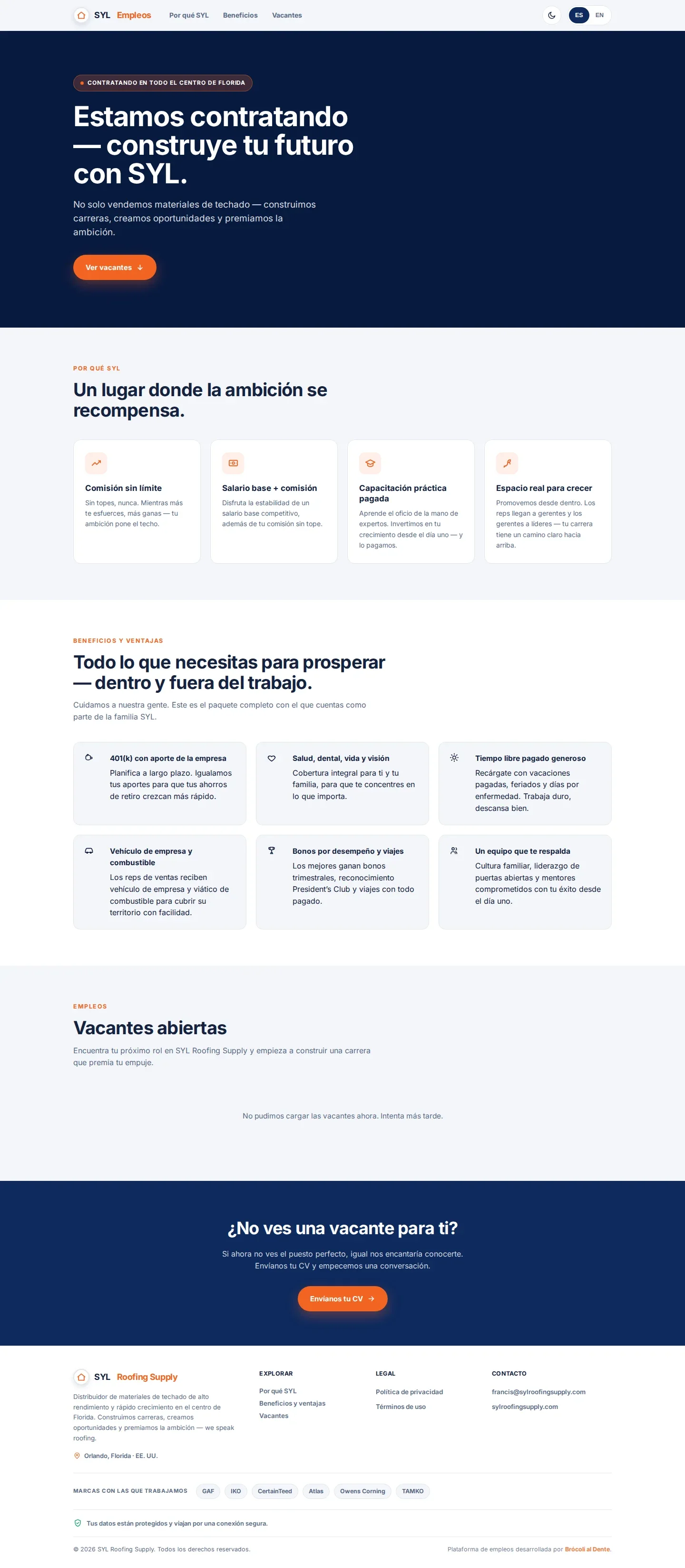 Recorrido completo de la landing de empleo de SYL